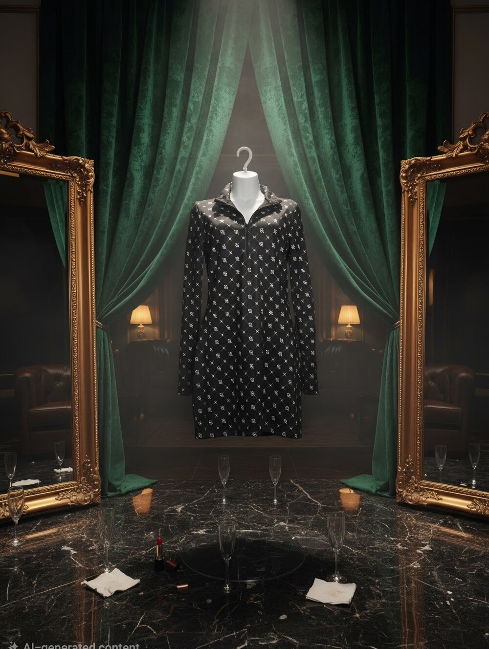 H&M Black Hoodie Tunic with White Geometric Print